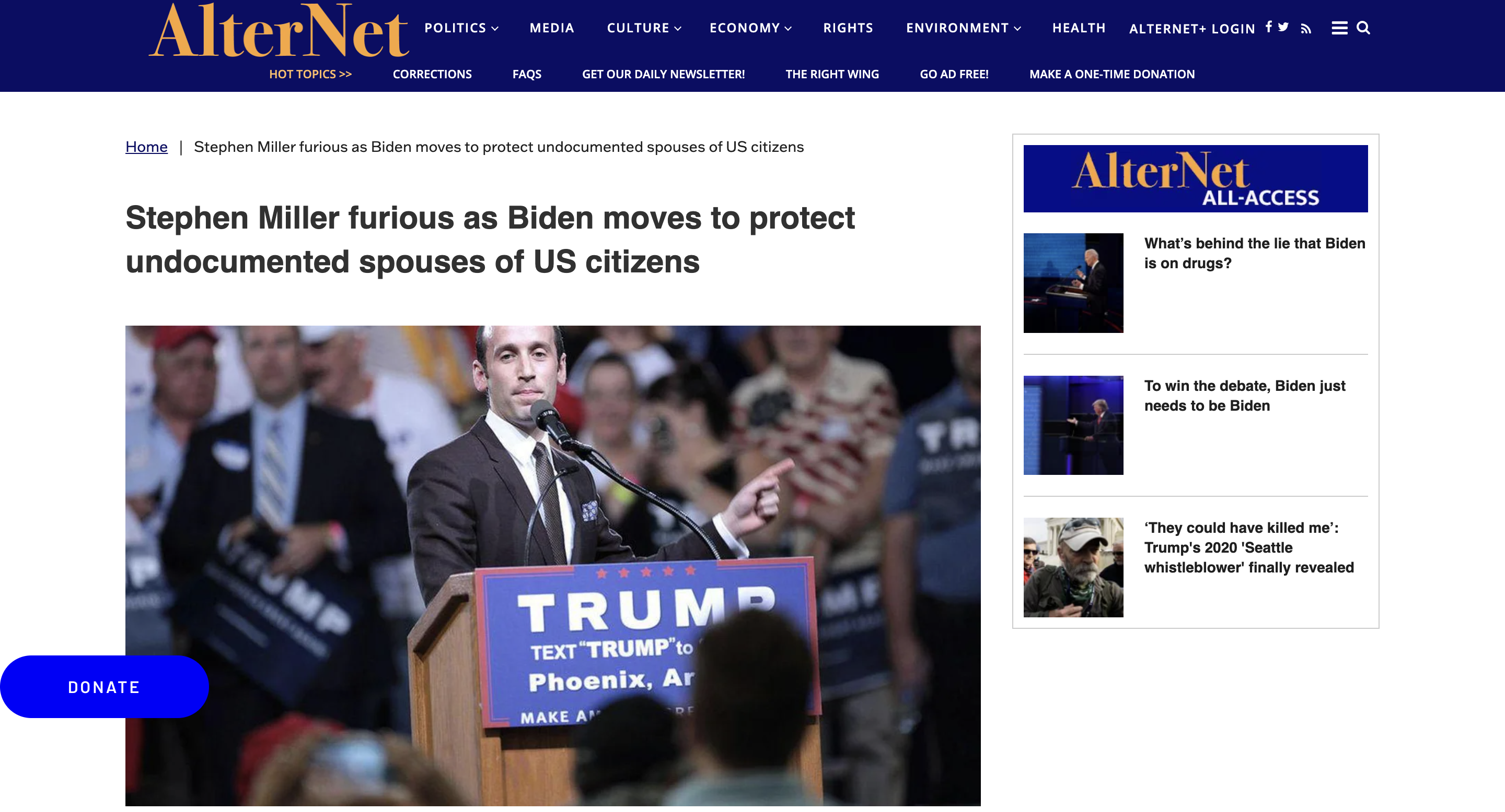 screenshot of AlterNet