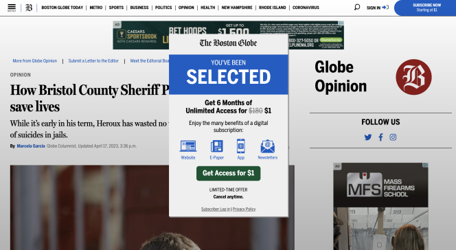 screenshot of Boston Globe