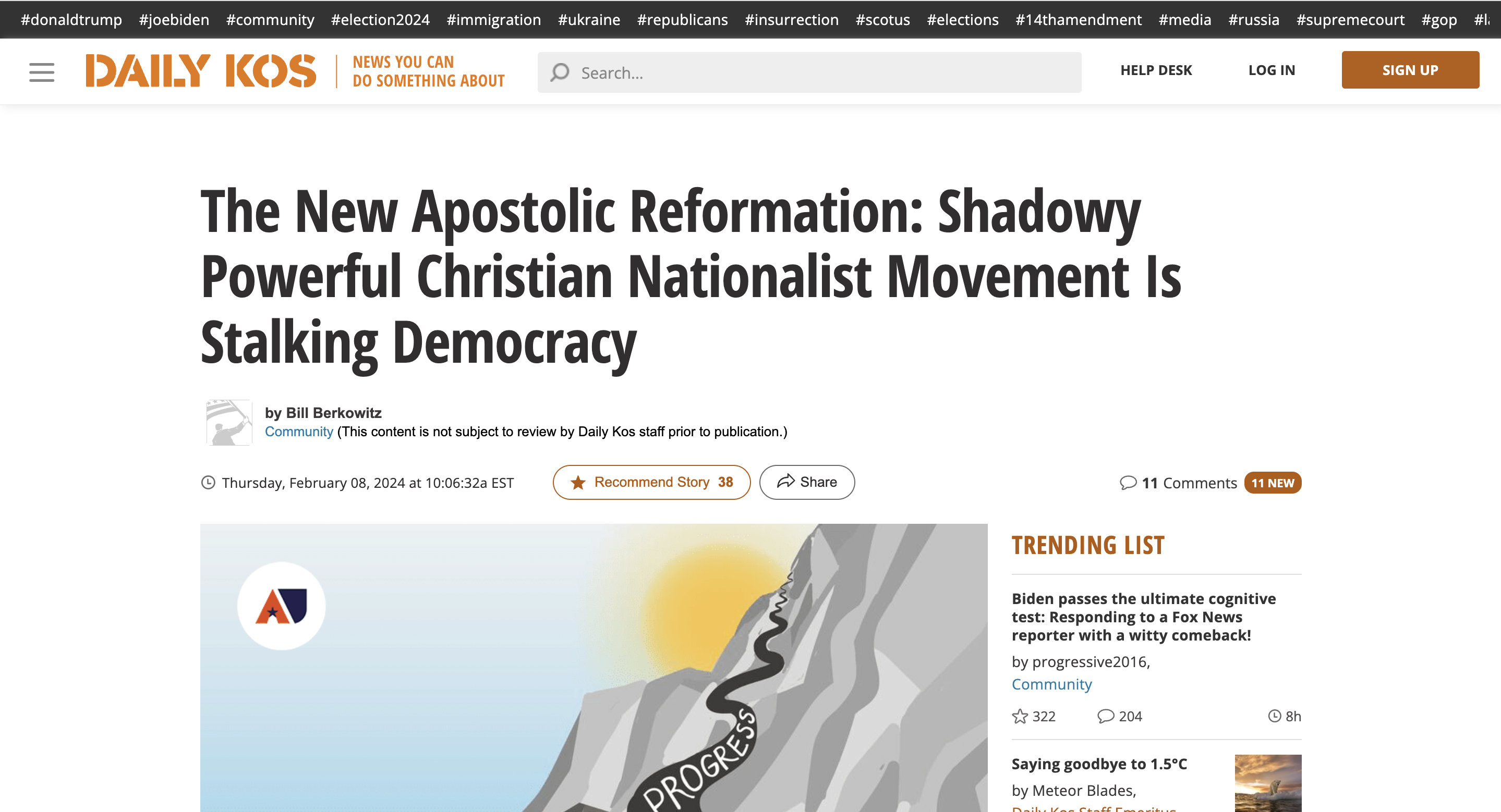 Screenshot of Daily Kos