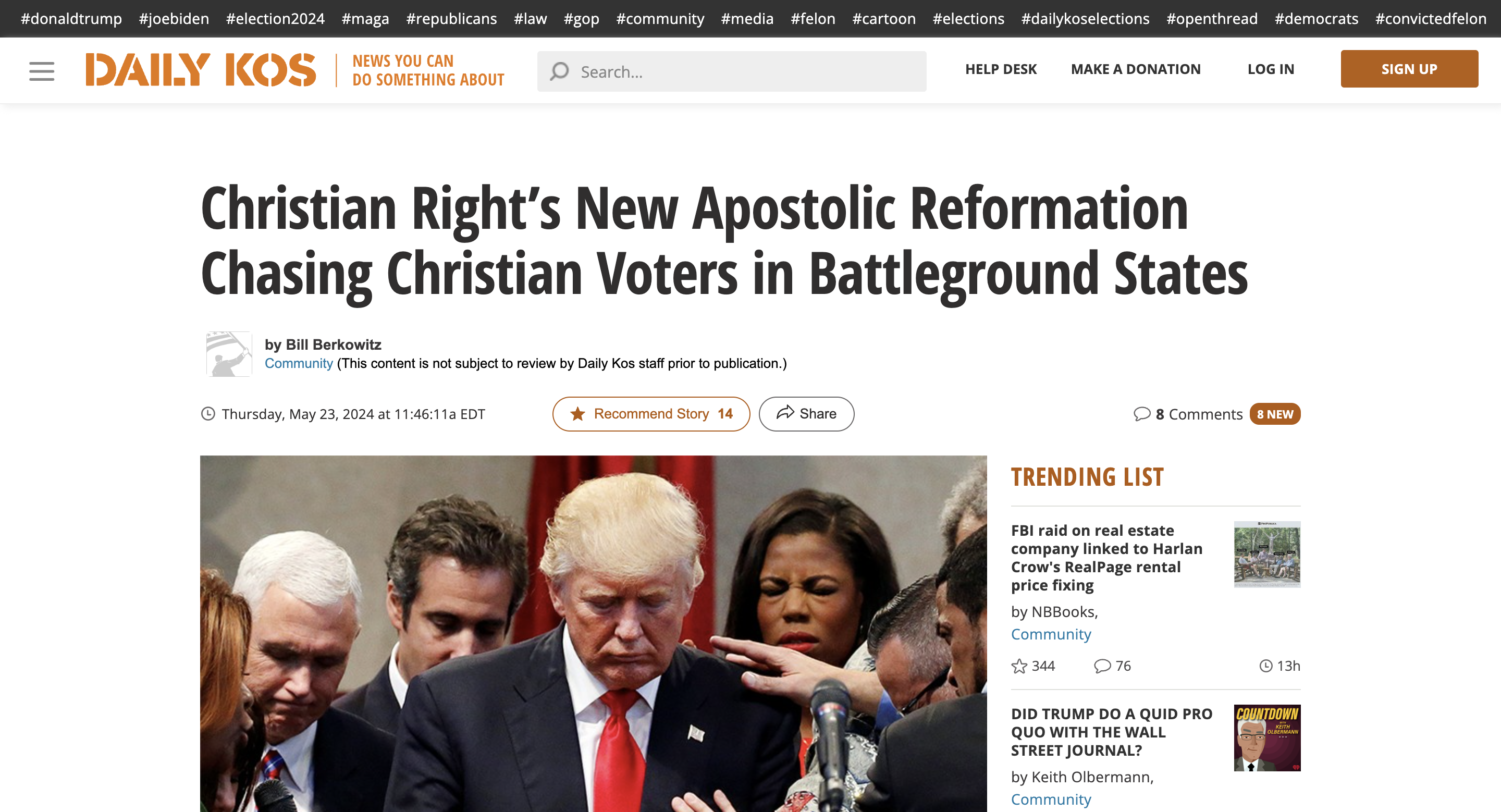 screenshot of Daily Kos