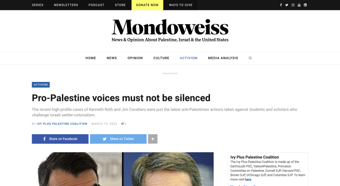 screenshot of Mondoweiss