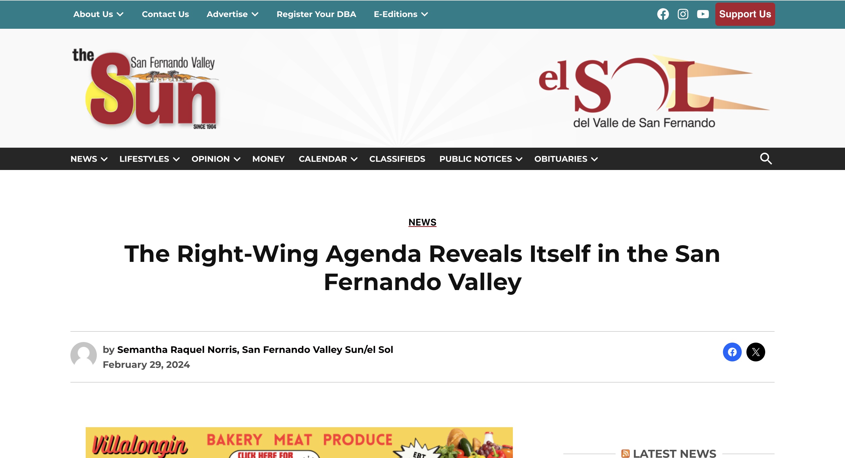 screenshot of the San Fernando Valley Sun