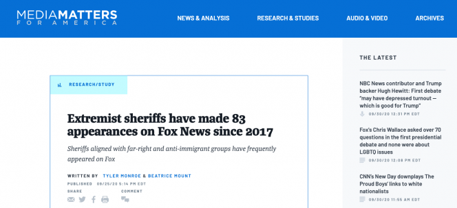 Screenshot of Media Matters article on webpage