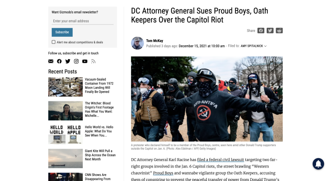 Screenshot of Gizmodo