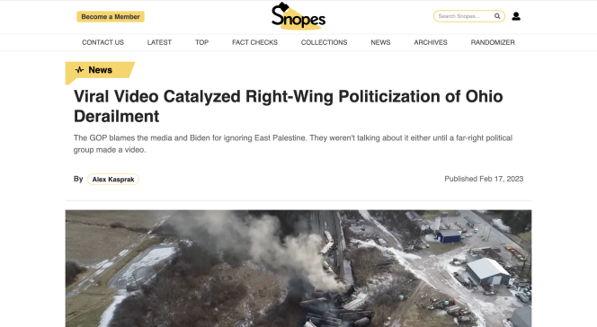 screenshot of Snopes