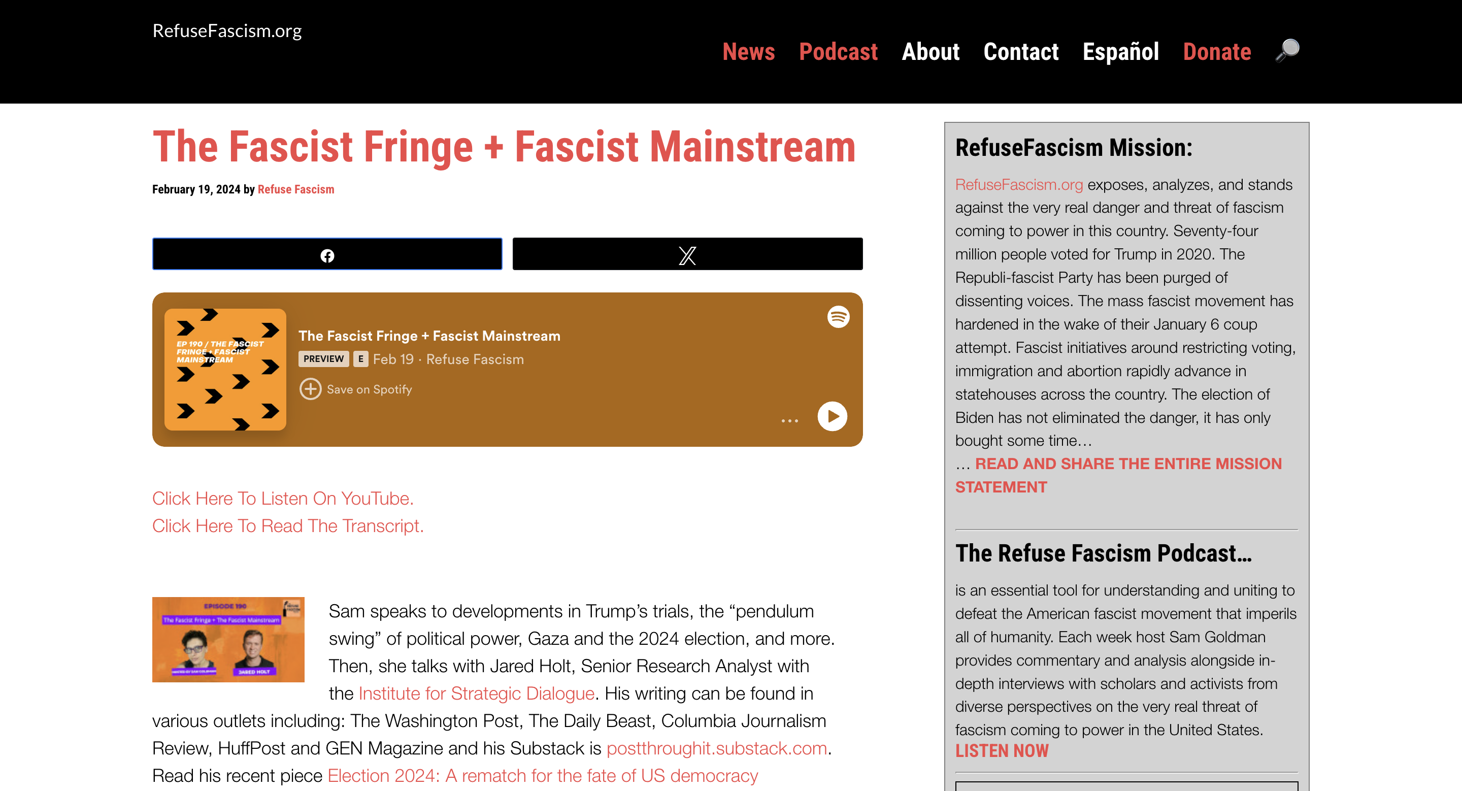 screenshot of RefureFascism.org