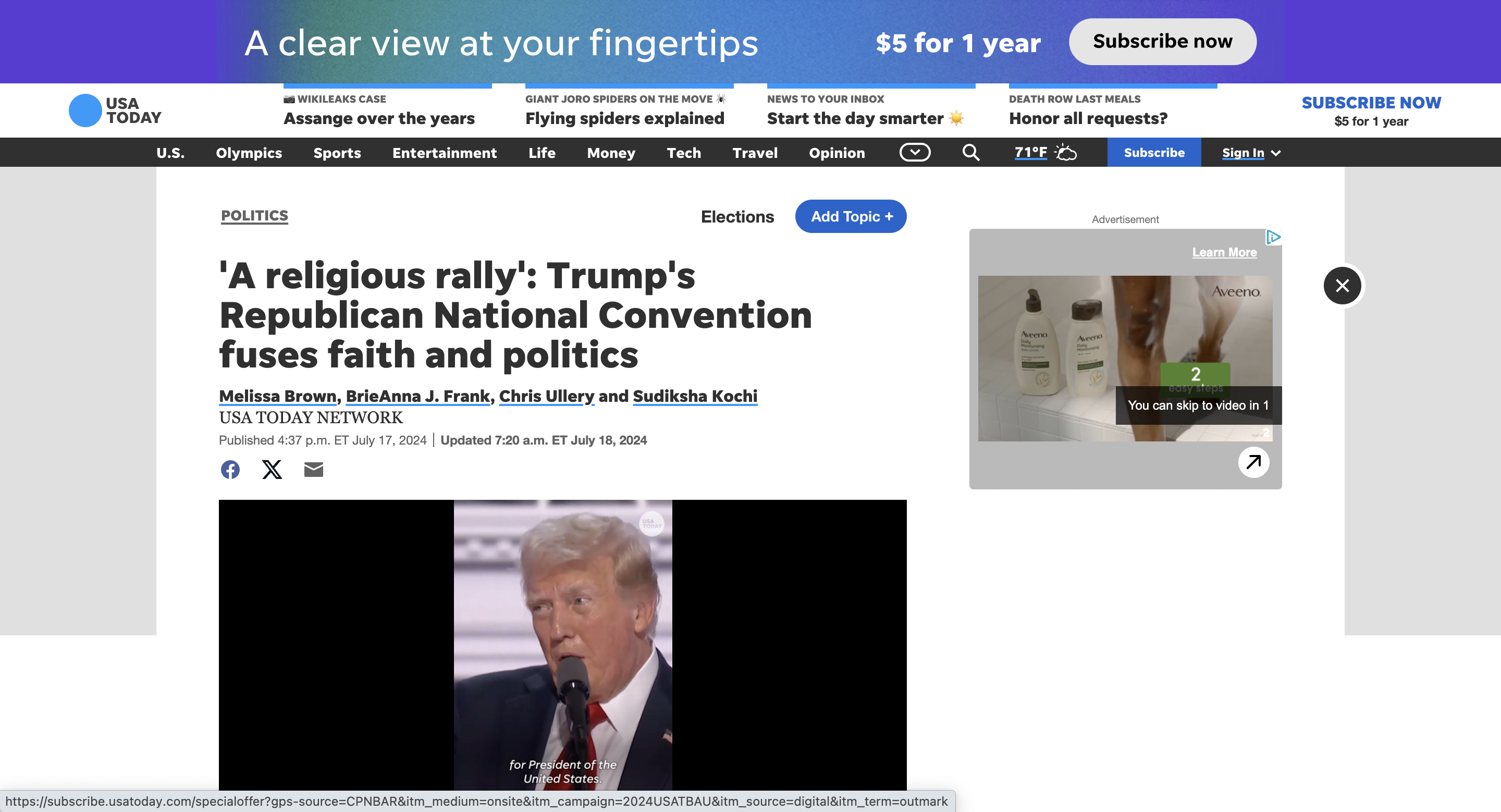 screenshot of USA Today