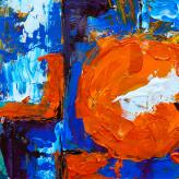 Abstract painting featuring orange and blue