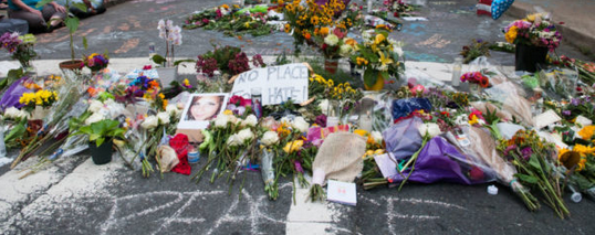 Memorial for Heather Heyer in downtown Charlottesville. Photo: Courtesy of Bob Mical via Flickr.