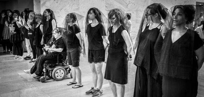 Women protesting the nomination of Brett Kavanaugh to the U.S. Supreme Court at the Hart Senate Office Building on Friday, September 7, 2018.